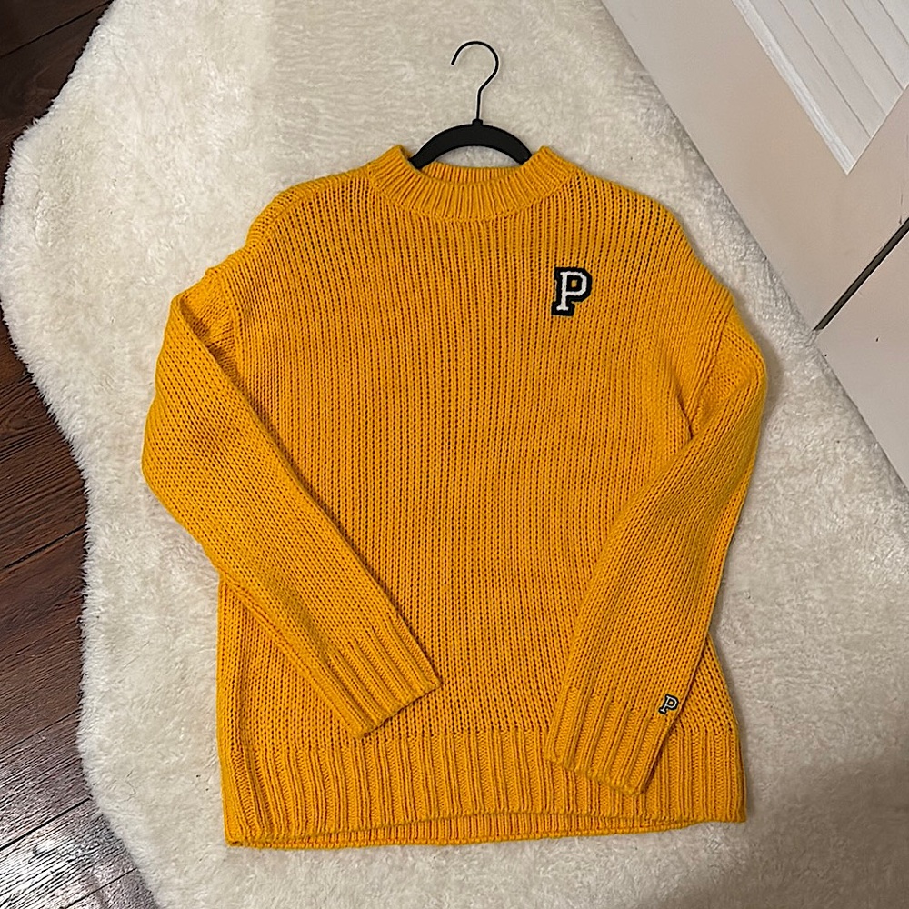 Pink Victoria’s Secret Varsity Knit Sweater w/ Patch Mustard Yellow Womens XS